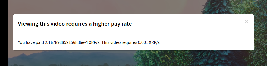 Modal requesting increased payment to view video